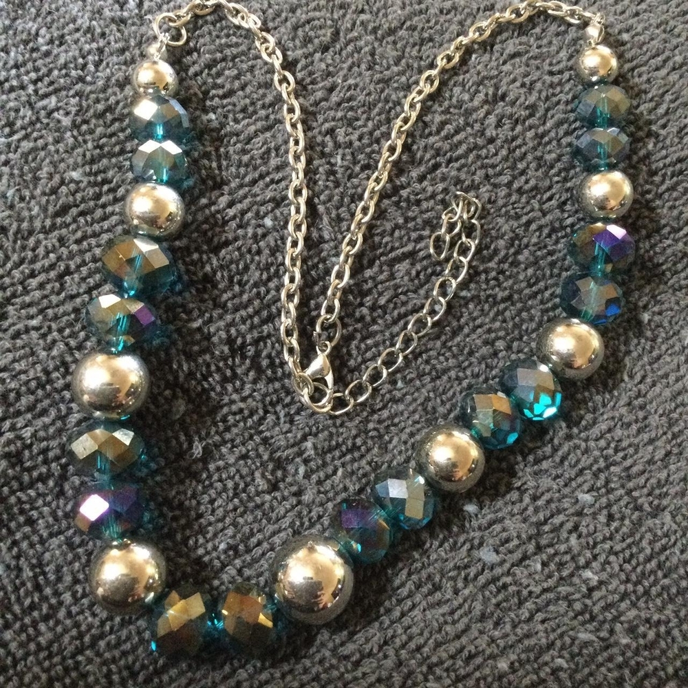 Silver and Blue Beaded Necklace